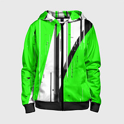 Детская толстовка на молнии Black and white vertical stripes on a green backgr