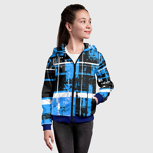 Детская толстовка на молнии Сине-белый гранж на чёрном фоне / 3D-Синий – фото 4