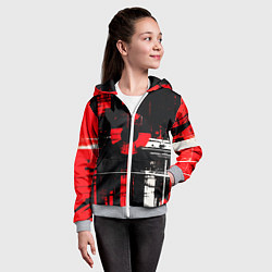 Толстовка на молнии детская Красно-белый гранж на чёрном фоне, цвет: 3D-меланж — фото 2