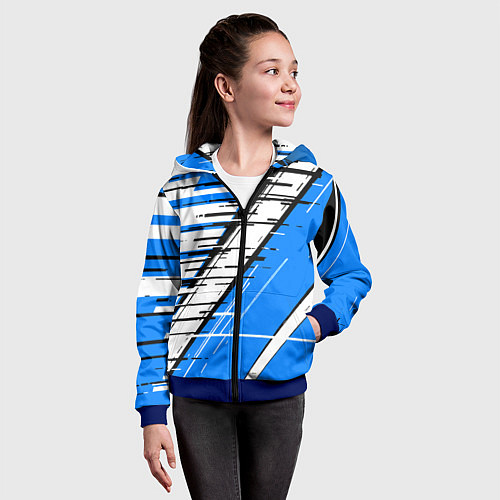 Детская толстовка на молнии Чёрно-белые глитч полосы на синем фоне / 3D-Синий – фото 4