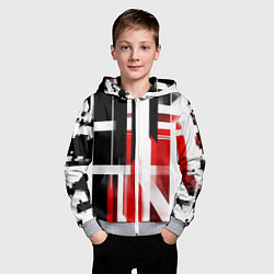 Толстовка на молнии детская Чёрно-красные вертикальные и горизонтальные полосы, цвет: 3D-меланж — фото 2