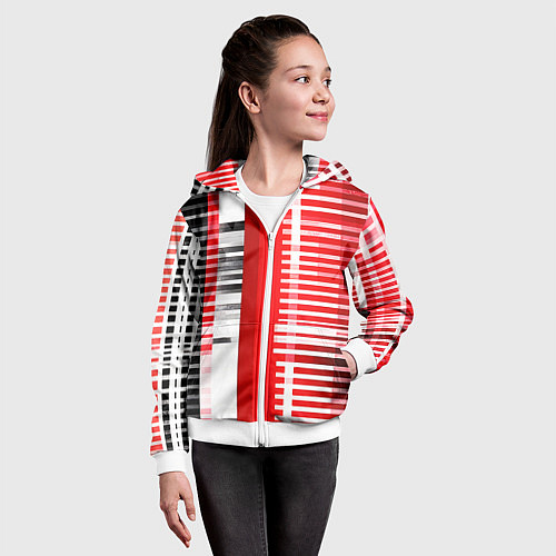 Детская толстовка на молнии Белые полосы на чёрно-красном фоне / 3D-Белый – фото 4