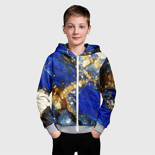 Детская толстовка на молнии Золотой минерал в синем камне / 3D-Меланж – фото 3
