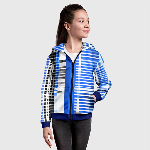 Детская толстовка на молнии White stripes on a black and blue background / 3D-Синий – фото 4