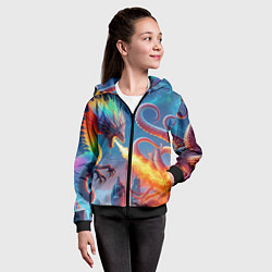 Толстовка на молнии детская Огнедышащий дракон против осьминога - нейроарт фан, цвет: 3D-черный — фото 2