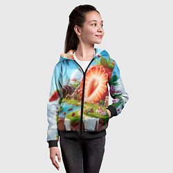 Толстовка на молнии детская Клубничная планета - нейроарт фантазия, цвет: 3D-черный — фото 2