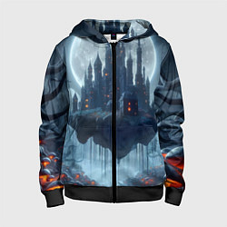 Толстовка на молнии детская Замок Дракулы и неоновые грибы - нейроарт фантазия, цвет: 3D-черный