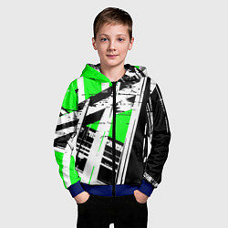 Толстовка на молнии детская Чёрно-белые абстрактные линии на зелёном фоне, цвет: 3D-синий — фото 2