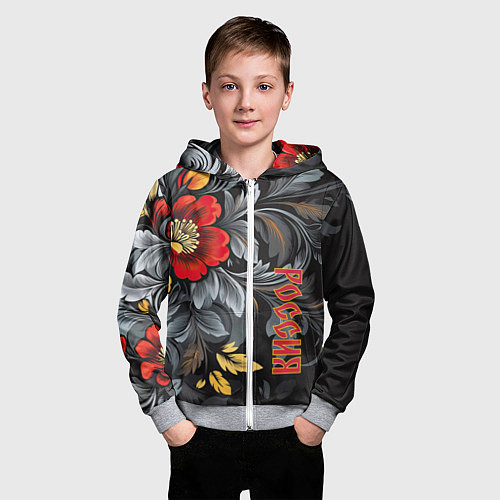 Детская толстовка на молнии Россия - цветочный узор / 3D-Меланж – фото 3
