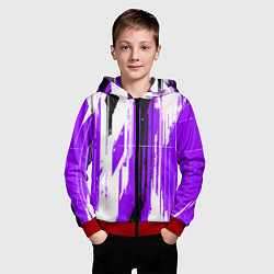Толстовка на молнии детская Вертикальные чёрно-белые линии на фиолетовом фоне, цвет: 3D-красный — фото 2