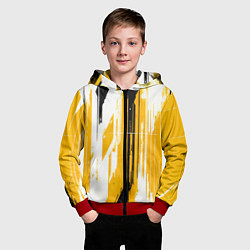 Толстовка на молнии детская Вертикальные чёрно-белые линии на жёлтом фоне, цвет: 3D-красный — фото 2