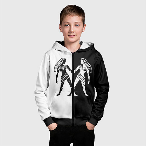 Детская толстовка на молнии Близнецы чёрно-белое / 3D-Черный – фото 3