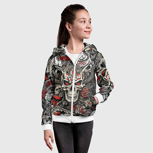 Детская толстовка на молнии Череп в маске Хання / 3D-Белый – фото 4