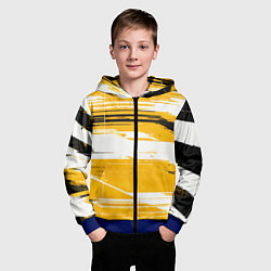 Толстовка на молнии детская Горизонтальные чёрно-белые линии на жёлтом фоне, цвет: 3D-синий — фото 2