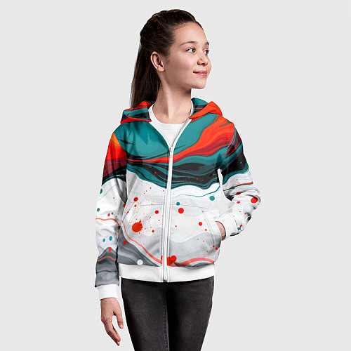 Детская толстовка на молнии Эбру красочная абстракция / 3D-Белый – фото 4