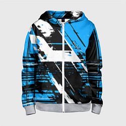 Детская толстовка на молнии Diagonal black and white stripes on a blue backgro