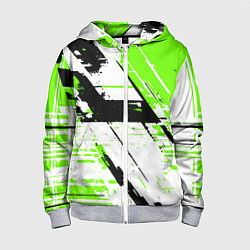 Детская толстовка на молнии Diagonal black and green stripes on a white backgr