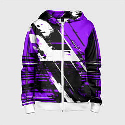 Детская толстовка на молнии Diagonal black and white stripes on a purple backg