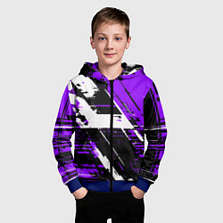 Толстовка на молнии детская Diagonal black and white stripes on a purple backg, цвет: 3D-синий — фото 2