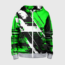 Детская толстовка на молнии Diagonal black and white stripes on a green backgr