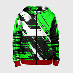 Толстовка на молнии детская Diagonal black and white stripes on a green backgr, цвет: 3D-красный