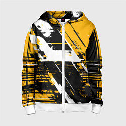 Детская толстовка на молнии Diagonal black and white stripes on a yellow backg