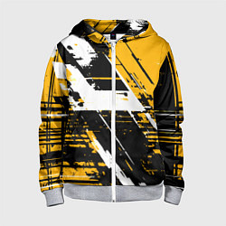 Детская толстовка на молнии Diagonal black and white stripes on a yellow backg