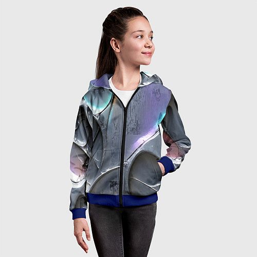 Детская толстовка на молнии Полированный серебряный металл / 3D-Синий – фото 4