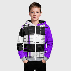 Толстовка на молнии детская Чёрные и фиолетовые полосы на белом фоне, цвет: 3D-меланж — фото 2