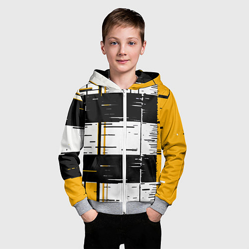 Детская толстовка на молнии Жёлтые и чёрные полосы на белом фоне / 3D-Меланж – фото 3