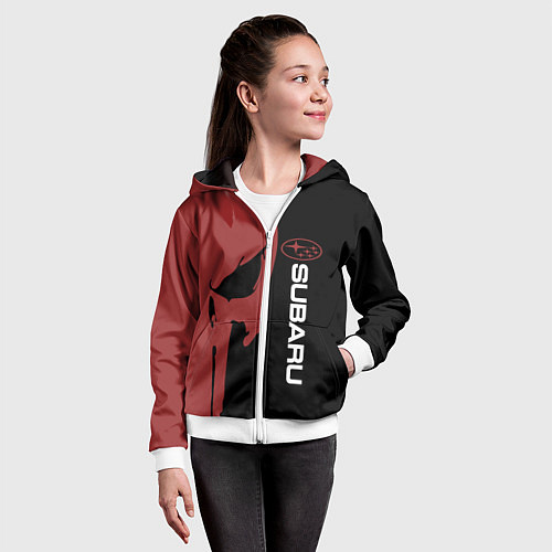 Детская толстовка на молнии Subaru и череп / 3D-Белый – фото 4