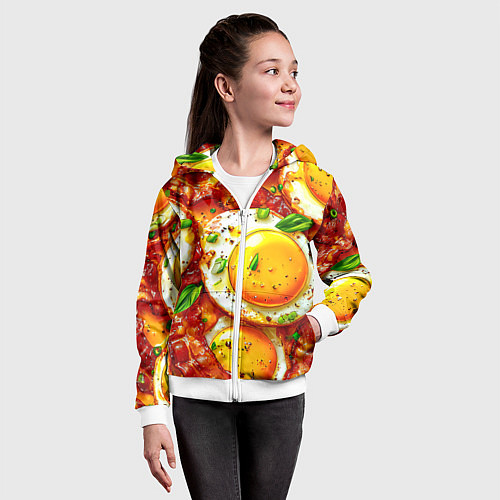 Детская толстовка на молнии Яичница с беконом / 3D-Белый – фото 4