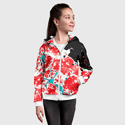 Толстовка на молнии детская Сине красная абстракция на чёрном фоне, цвет: 3D-белый — фото 2