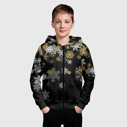 Детская толстовка на молнии Снежинки объемные золотистые / 3D-Черный – фото 3