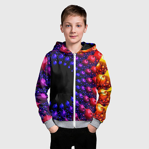 Детская толстовка на молнии Неоновая абстракция фрактал / 3D-Меланж – фото 3