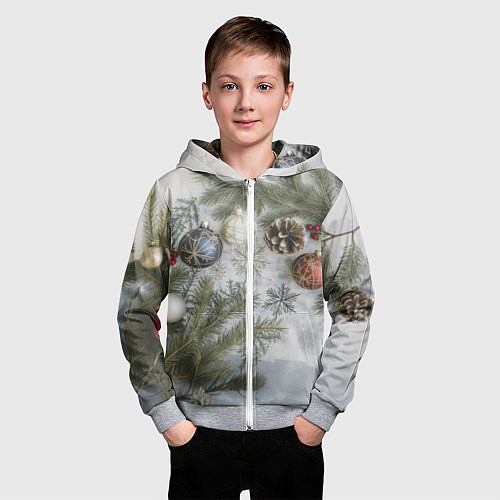 Детская толстовка на молнии Новогодние ветки / 3D-Меланж – фото 3