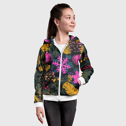 Детская толстовка на молнии Новый год и краски / 3D-Белый – фото 4