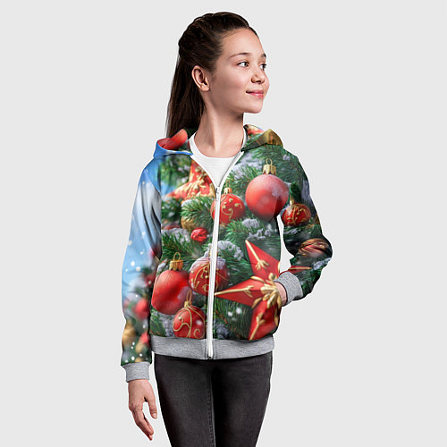 Детская толстовка на молнии Красные шары и звезда новогодняя / 3D-Меланж – фото 4