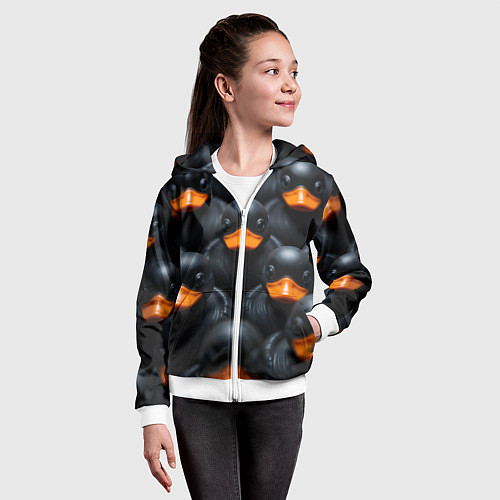 Детская толстовка на молнии Черные уточки / 3D-Белый – фото 4