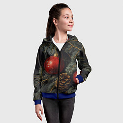 Толстовка на молнии детская Красные новогодние шары с шишкой, цвет: 3D-синий — фото 2