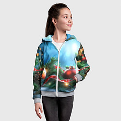 Толстовка на молнии детская Красные игрушки новогодние, цвет: 3D-меланж — фото 2