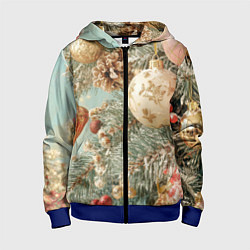 Толстовка на молнии детская Елочные новогодние игрушки, цвет: 3D-синий