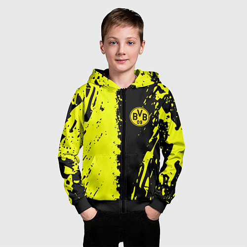 Детская толстовка на молнии Borussia краски текстура / 3D-Черный – фото 3