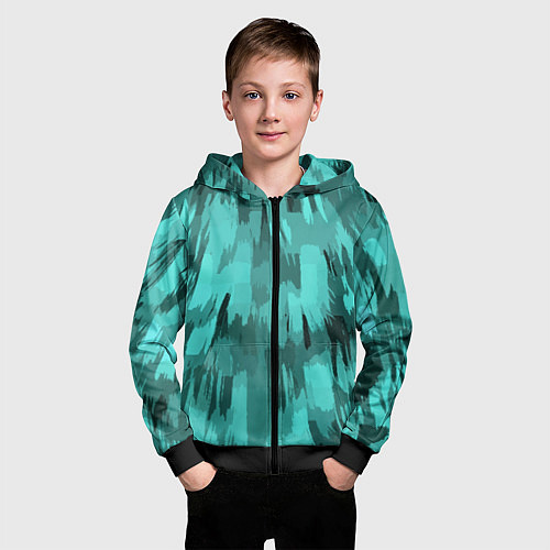 Детская толстовка на молнии Бирюзовый камуфляж / 3D-Черный – фото 3