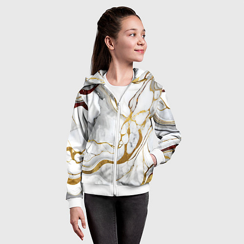Детская толстовка на молнии Жёлто-белый мрамор / 3D-Белый – фото 4