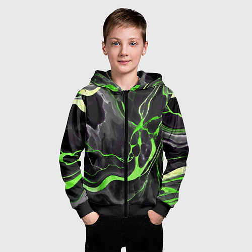 Детская толстовка на молнии Зелёно-чёрный мрамор / 3D-Черный – фото 3
