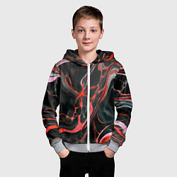 Толстовка на молнии детская Красно-чёрный мрамор, цвет: 3D-меланж — фото 2