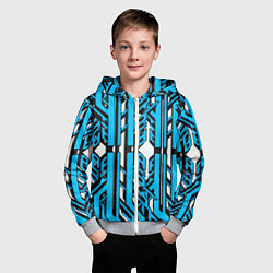Толстовка на молнии детская Чёрно-синие техно полосы на белом фоне, цвет: 3D-меланж — фото 2
