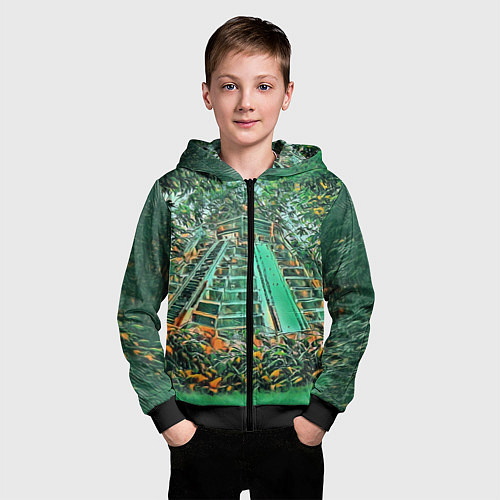 Детская толстовка на молнии Башня в джунглях / 3D-Черный – фото 3