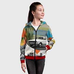 Толстовка на молнии детская Коллаж с ретро автомобилем, цвет: 3D-красный — фото 2